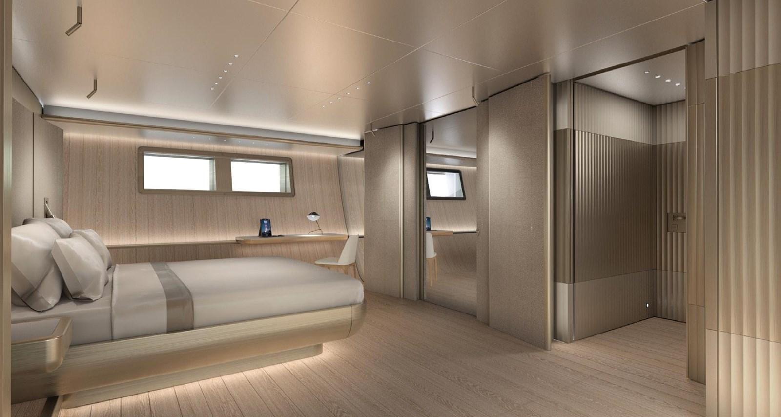 a room with a bed and a desk aboard PERINI NAVI 47M SLOOP Yacht for Sale