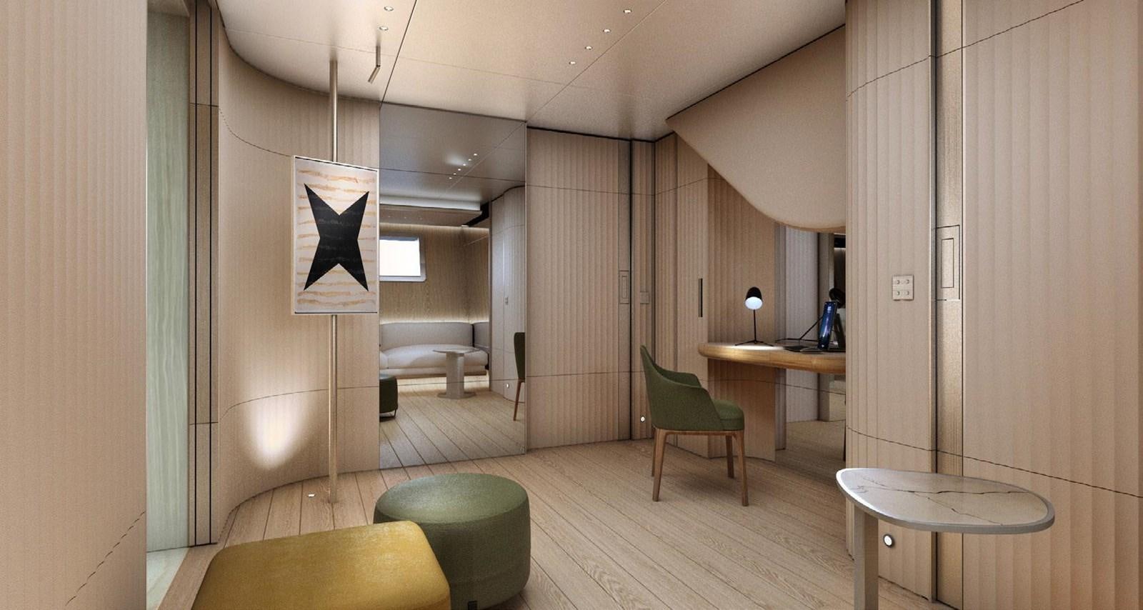 a room with a desk and a chair aboard PERINI NAVI 47M SLOOP Yacht for Sale
