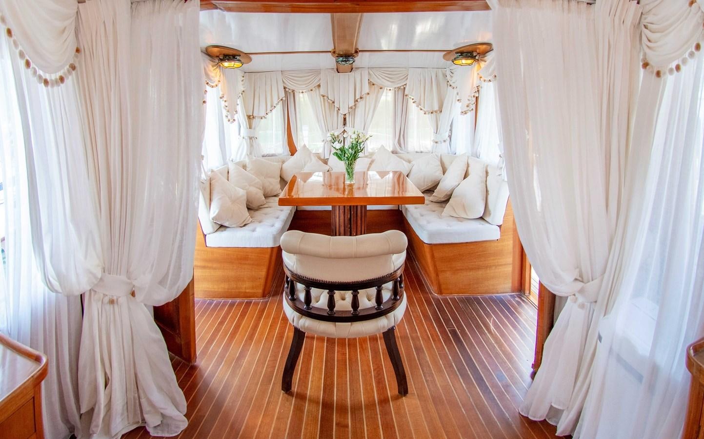 a room with a table and chairs aboard FOREVER Yacht for Sale