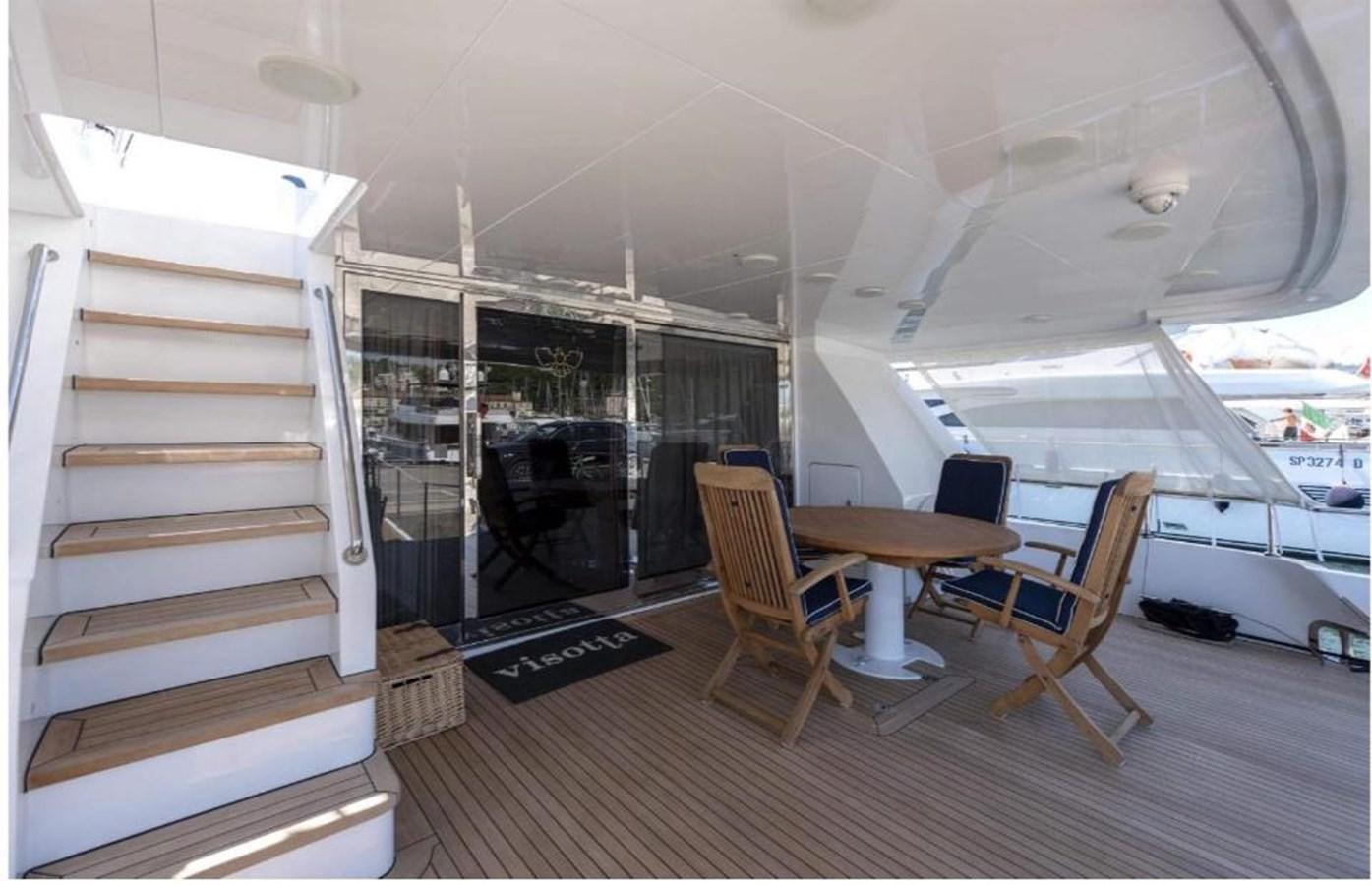 a room with a table chairs and a staircase aboard FALCO Yacht for Sale