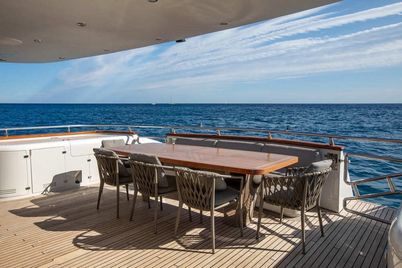 a table and chairs on a deck overlooking the ocean aboard BALANDRAU Yacht for Sale