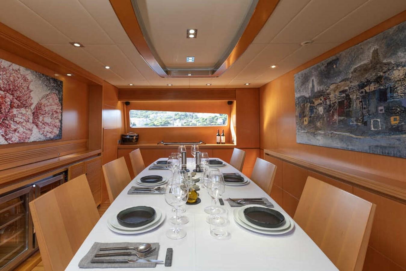 a dining table set for a dinner aboard BALANDRAU Yacht for Sale