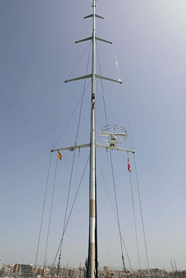a tall metal tower with flags aboard NIMROD Yacht for Sale
