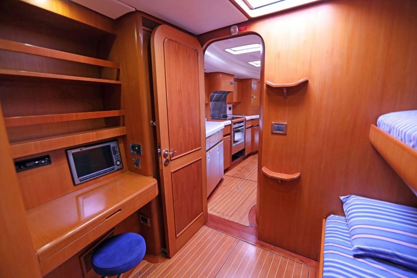 a bedroom with a bed and a microwave aboard NIMROD Yacht for Sale
