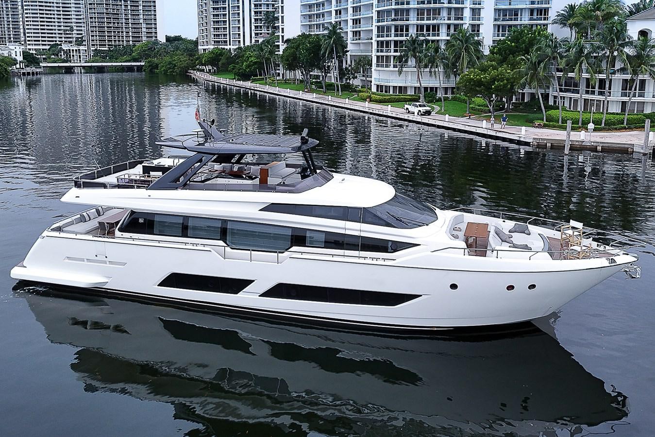 a boat on the water aboard DANDY 2021 FERRETTI 850 @ AVENTURA Yacht for Sale