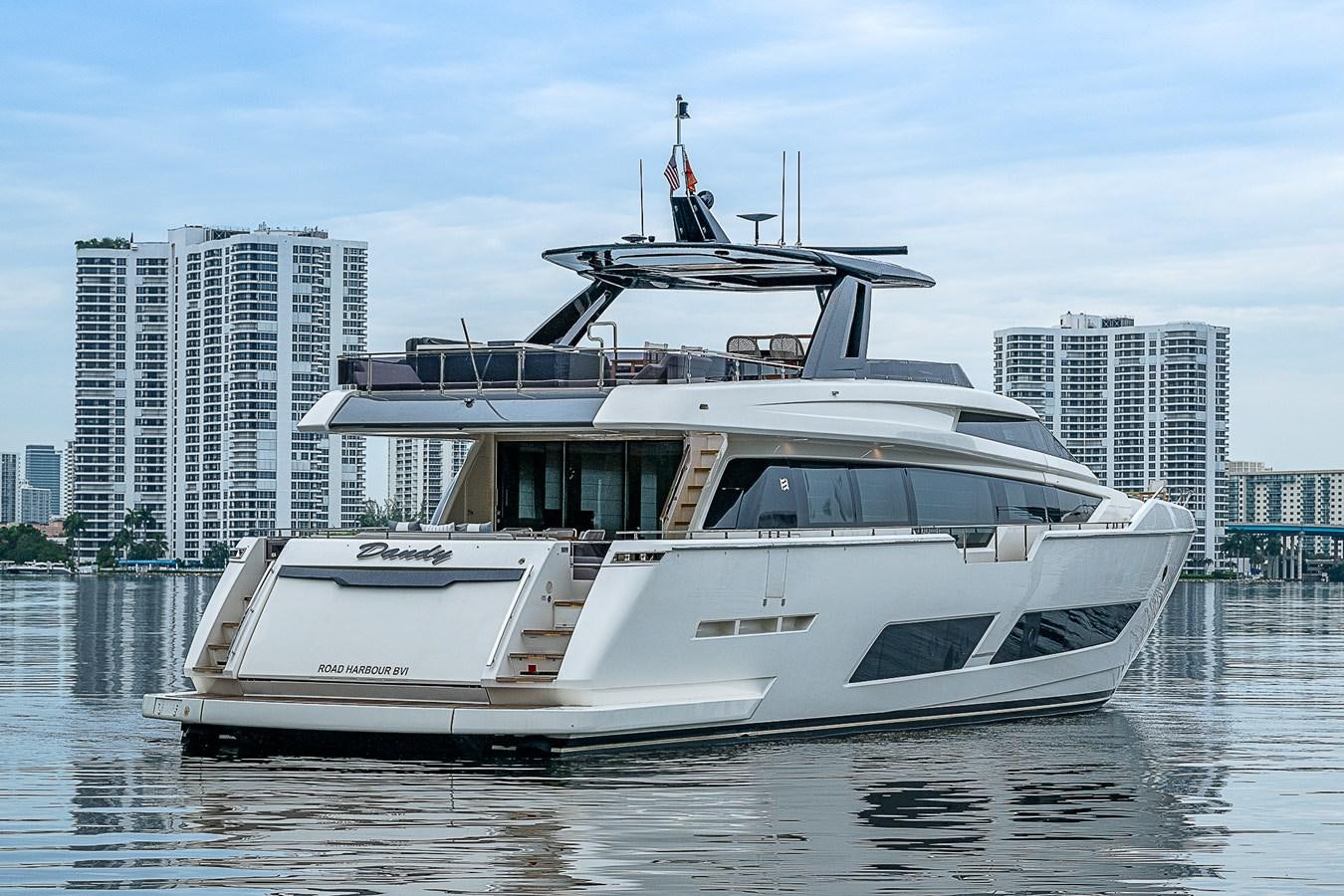 a white yacht on the water aboard DANDY 2021 FERRETTI 850 @ AVENTURA Yacht for Sale