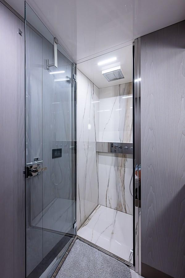 a shower unit in a bathroom aboard DANDY 2021 FERRETTI 850 @ AVENTURA Yacht for Sale