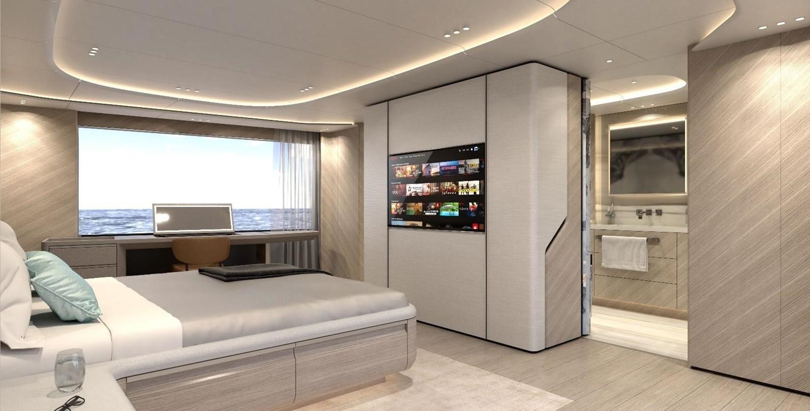 a room with a bed and a tv aboard VIRTUS 47M NB 115 Yacht for Sale