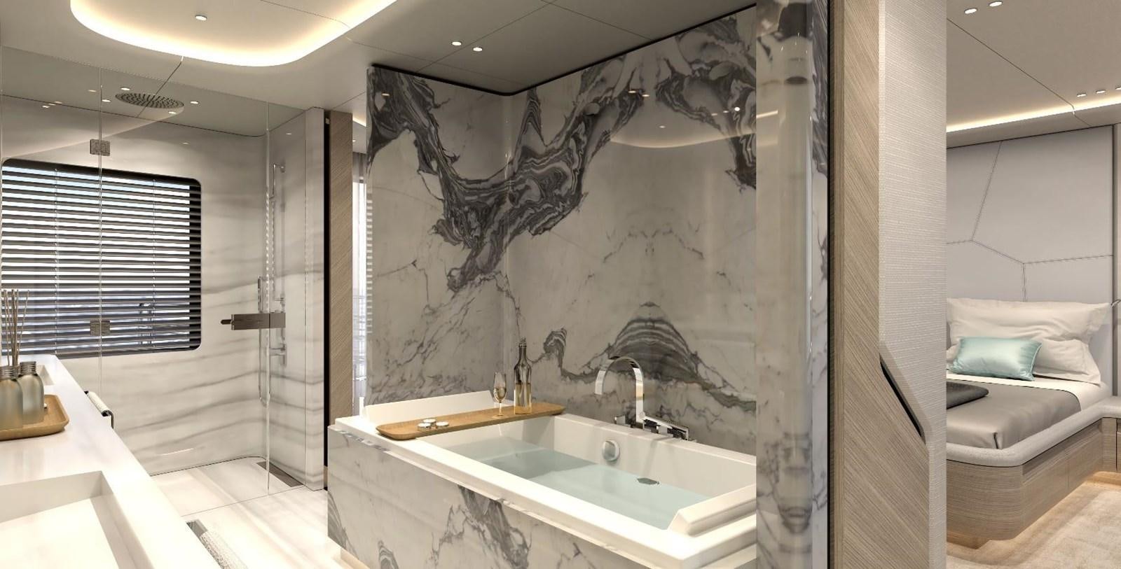 a bathroom with a sink and a mirror aboard VIRTUS 47M NB 115 Yacht for Sale