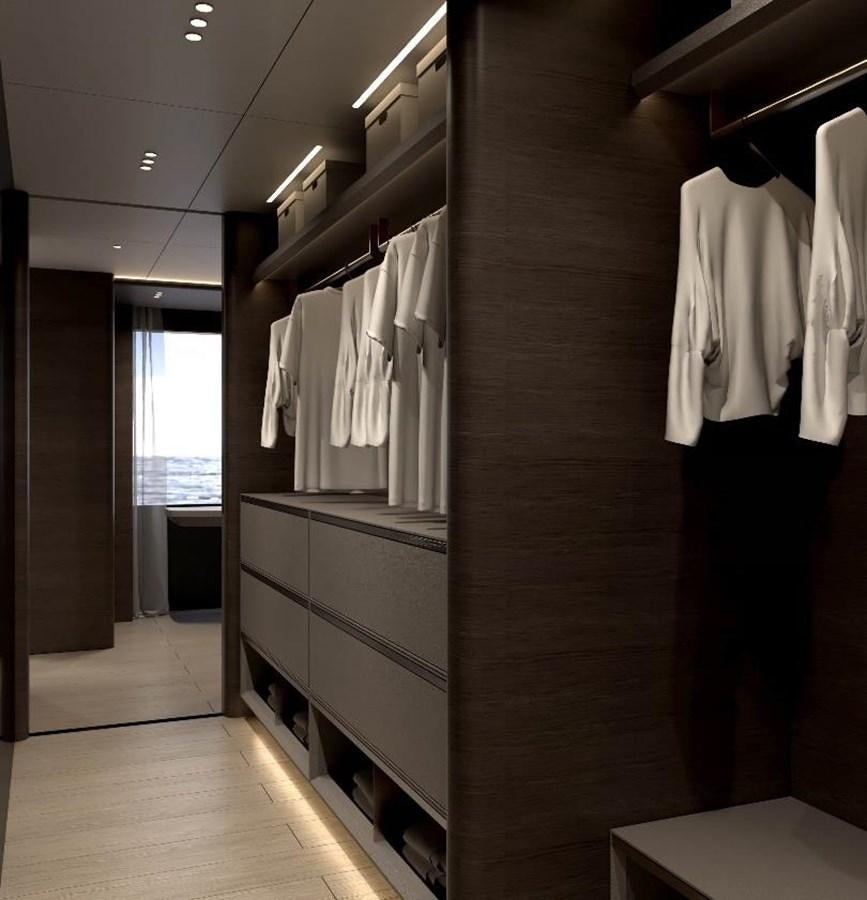 a bathroom with a large mirror aboard VIRTUS 47M NB 115 Yacht for Sale
