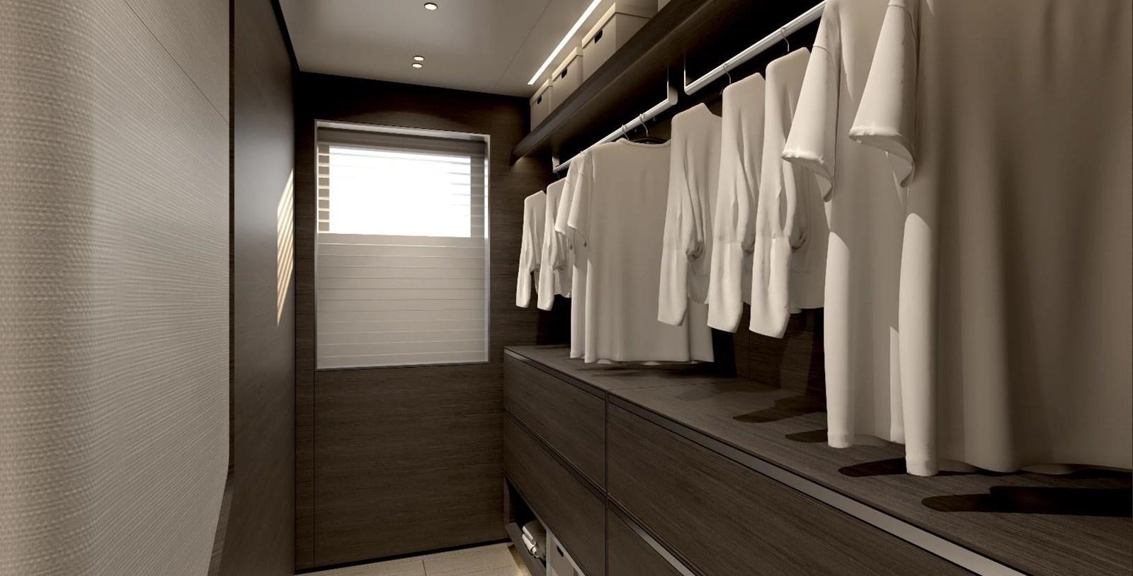 a bathroom with a large mirror aboard VIRTUS 47M NB 115 Yacht for Sale