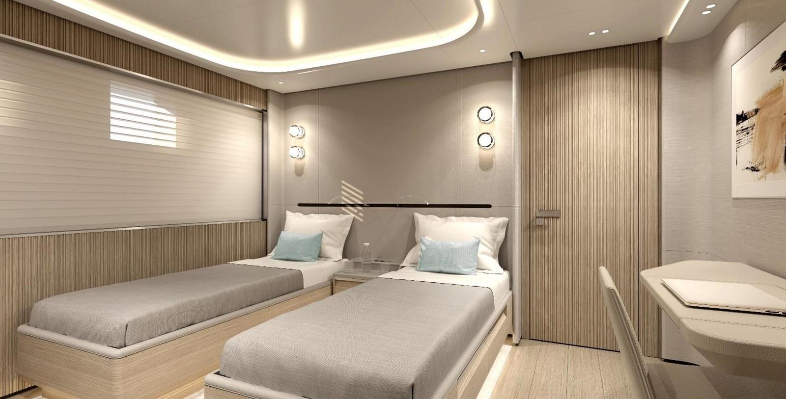 a room with two beds aboard VIRTUS 47M NB 115 Yacht for Sale