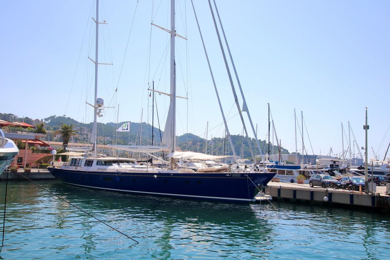 a group of boats are parked in a harbor aboard CYRANO DE BERGERAC Yacht for Sale