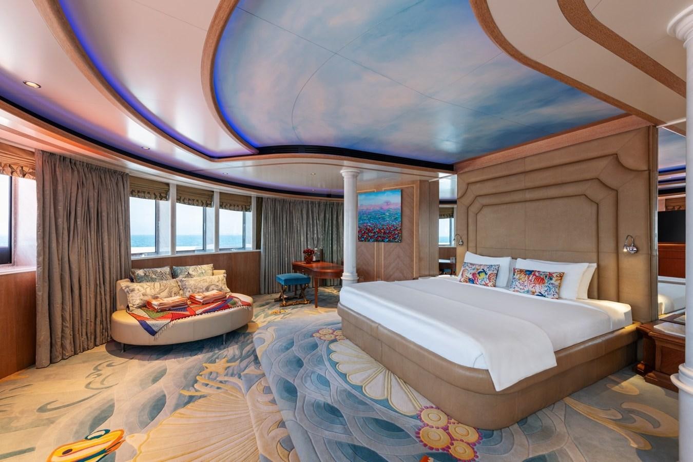 a bedroom with two beds aboard MOONLIGHT II Yacht for Sale