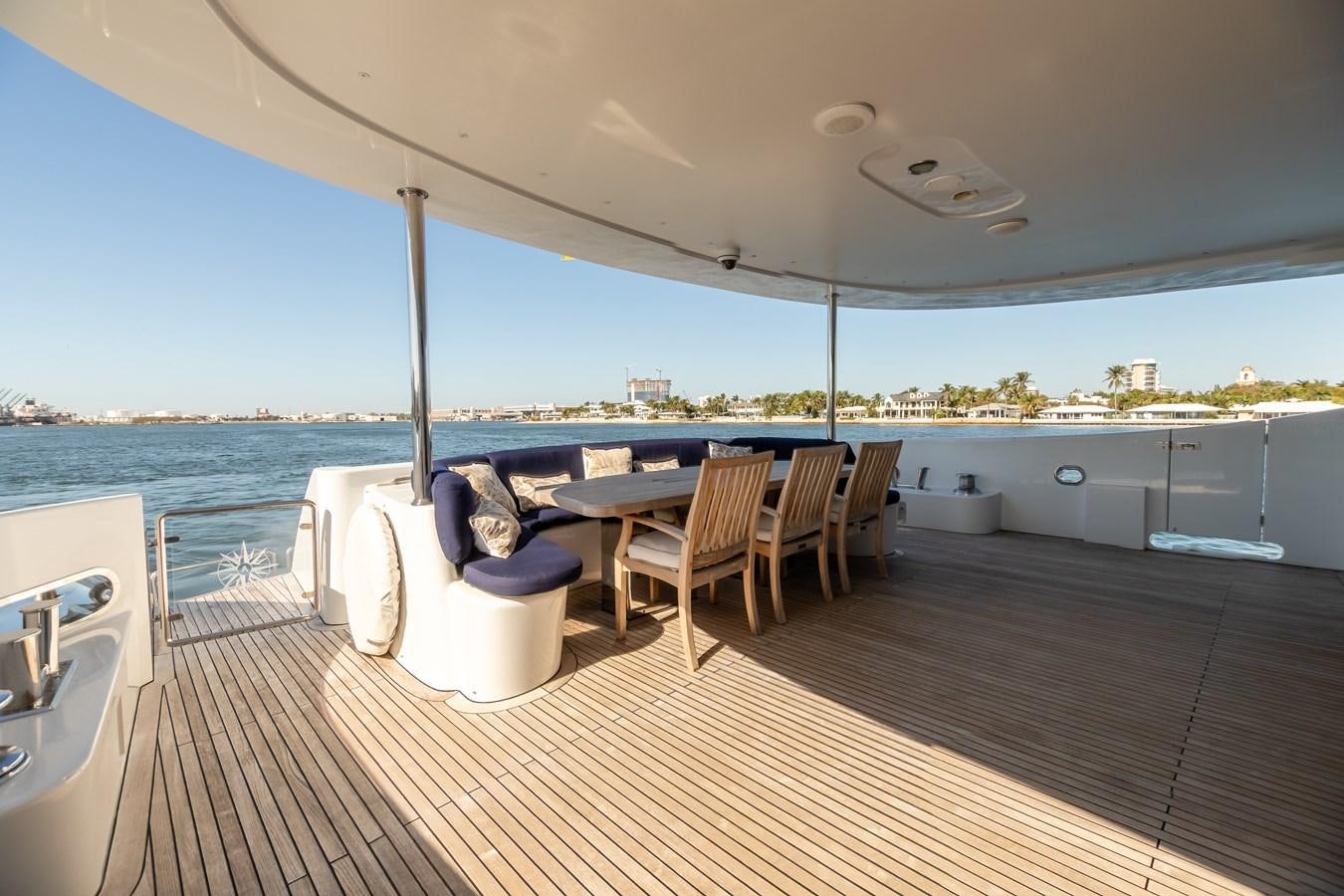 a large patio with a table and chairs on it aboard GRANDEUR Yacht for Sale