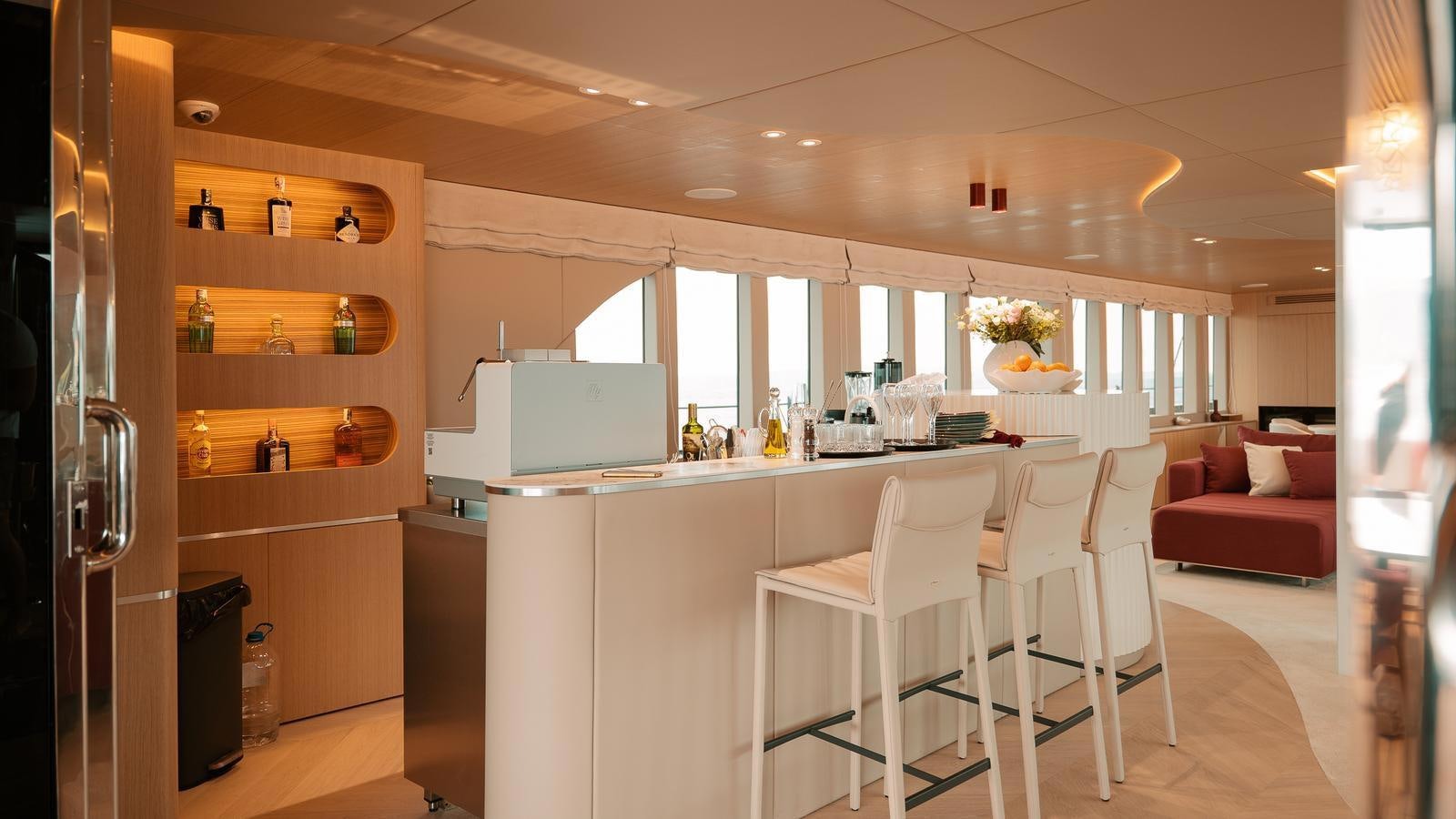 a kitchen with a microwave oven and a microwave aboard REPOSADO Yacht for Sale