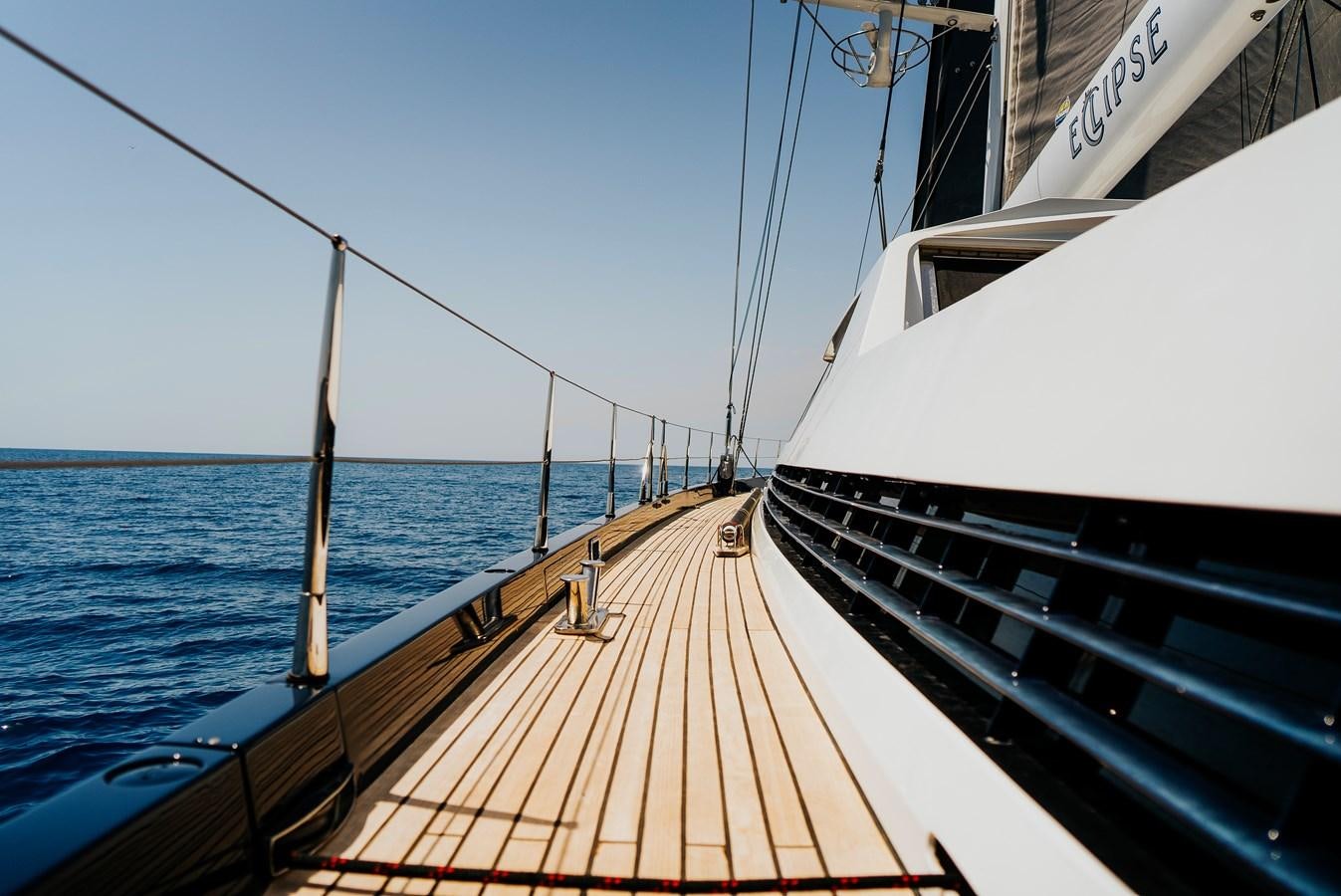 a wooden deck on a boat aboard ECLIPSE Yacht for Sale