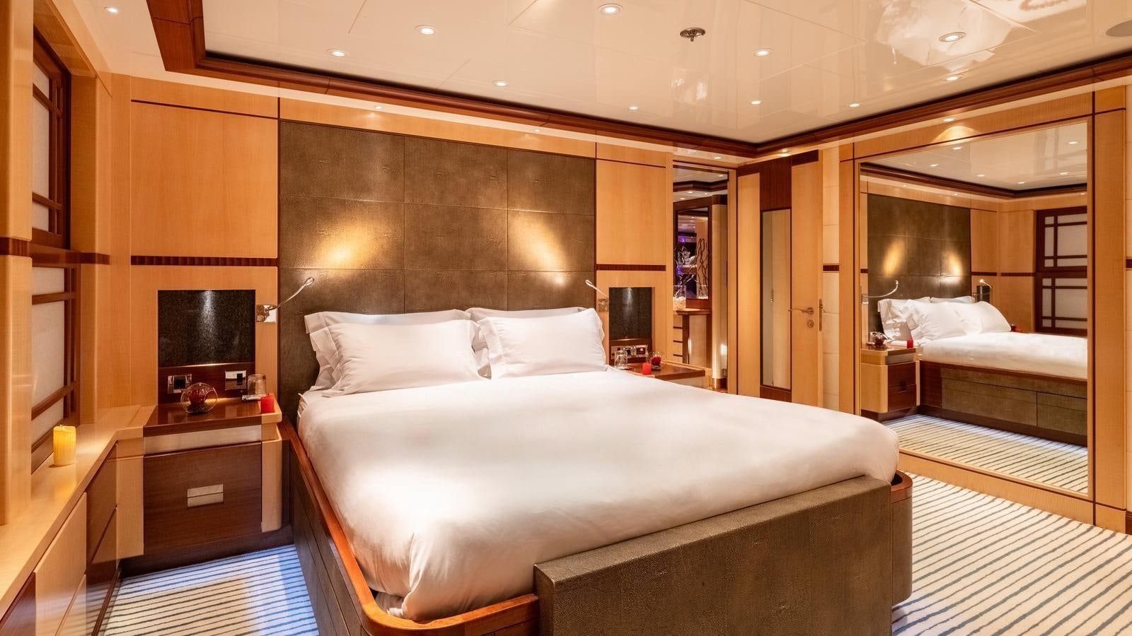 a large bedroom with a large bed aboard RARE FIND Yacht for Sale