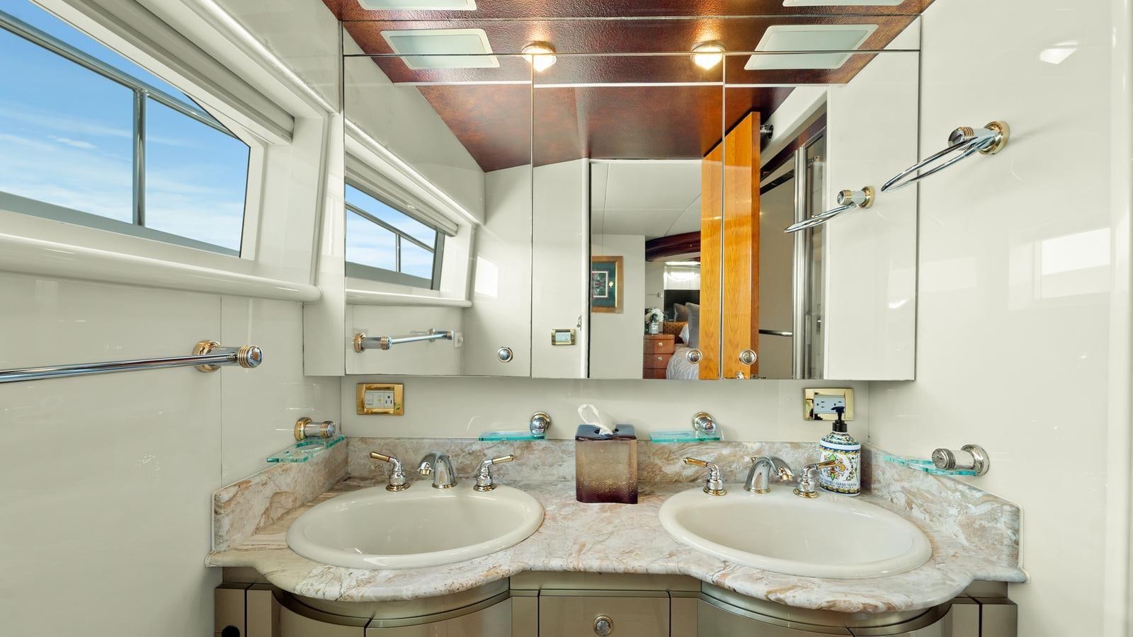 a bathroom with two sinks aboard ANGELICA Yacht for Sale