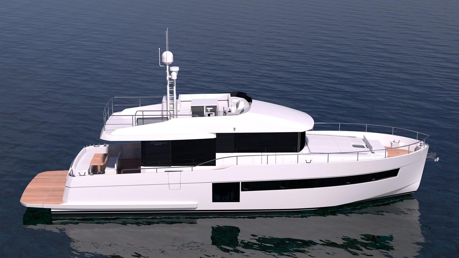 a white boat on the water aboard SUNDECK YACHTS Yacht for Sale