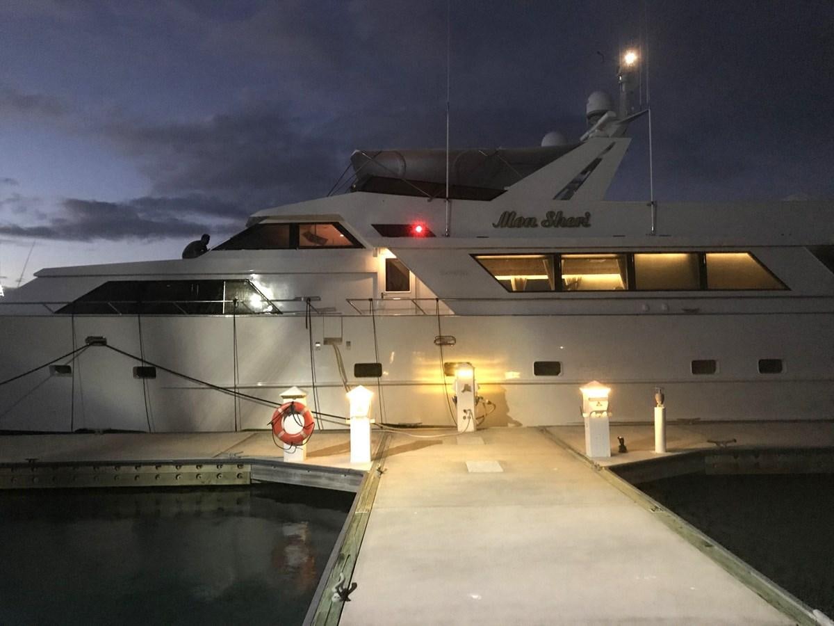 a large ship with a red light on the front aboard MON SHERI Yacht for Sale