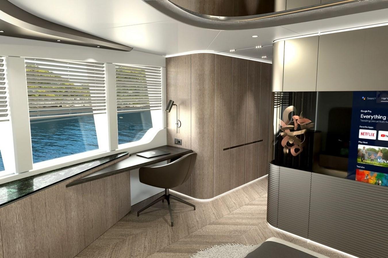 a person playing a guitar in a room with a window aboard KANDO 85 Yacht for Sale