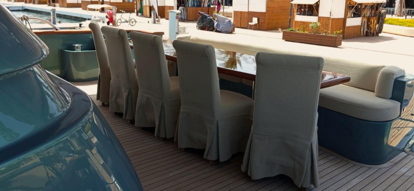 a group of chairs on a deck aboard UNICA Yacht for Sale