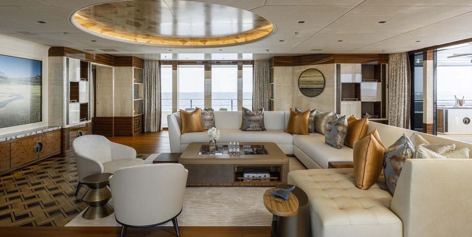a living room with a large window aboard ENERGY Yacht for Sale
