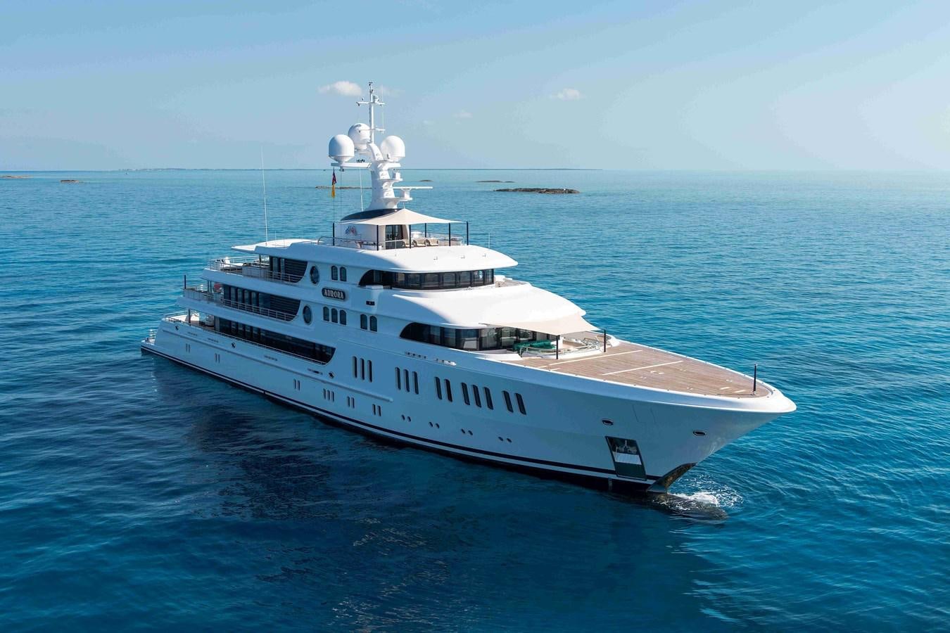 a large white boat in the water aboard AURORA Yacht for Sale