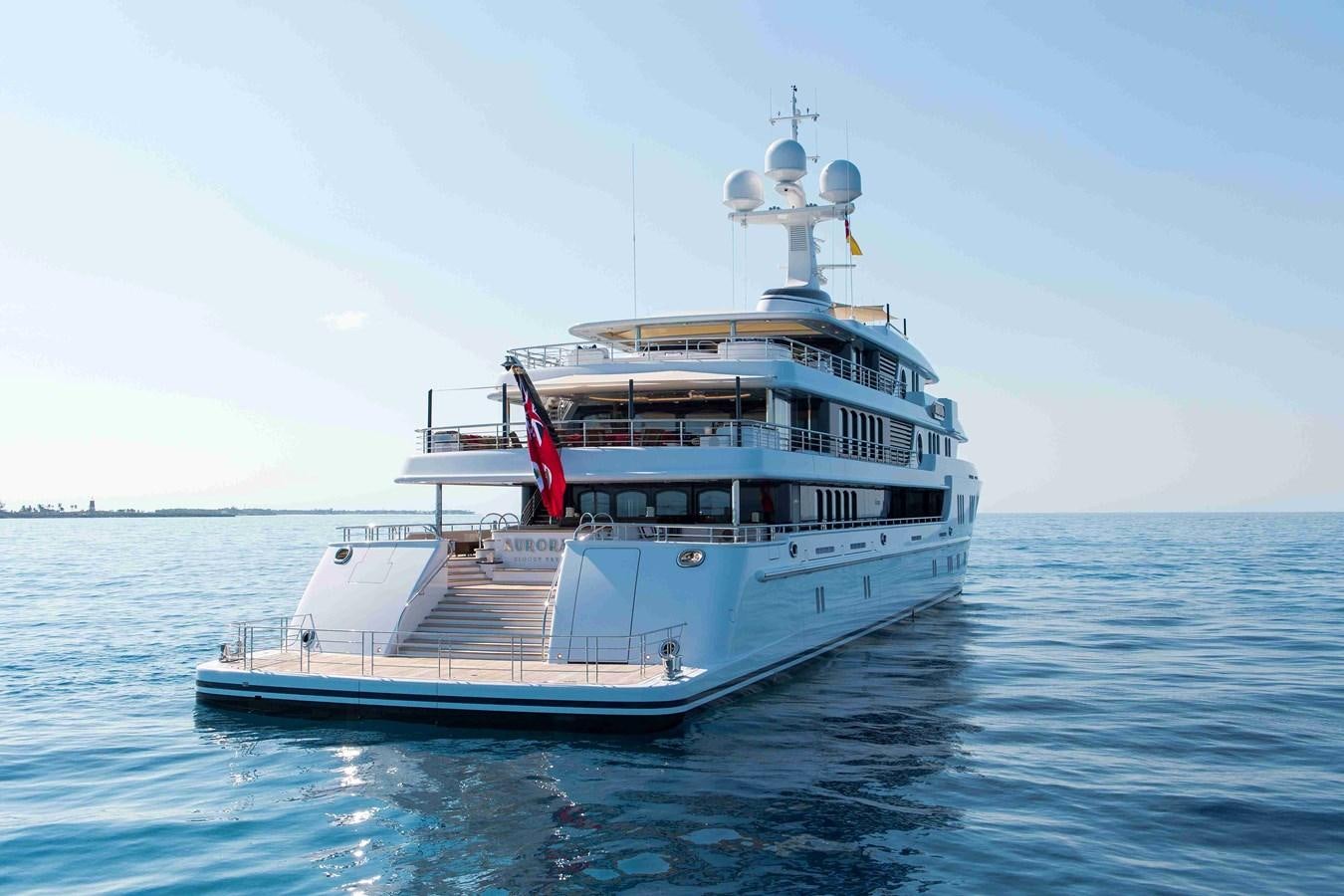 a large boat in the water aboard AURORA Yacht for Sale