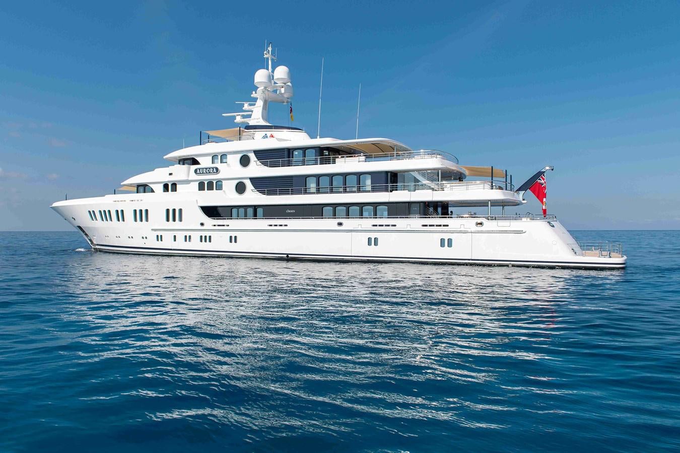 a large white boat in the water aboard AURORA Yacht for Sale