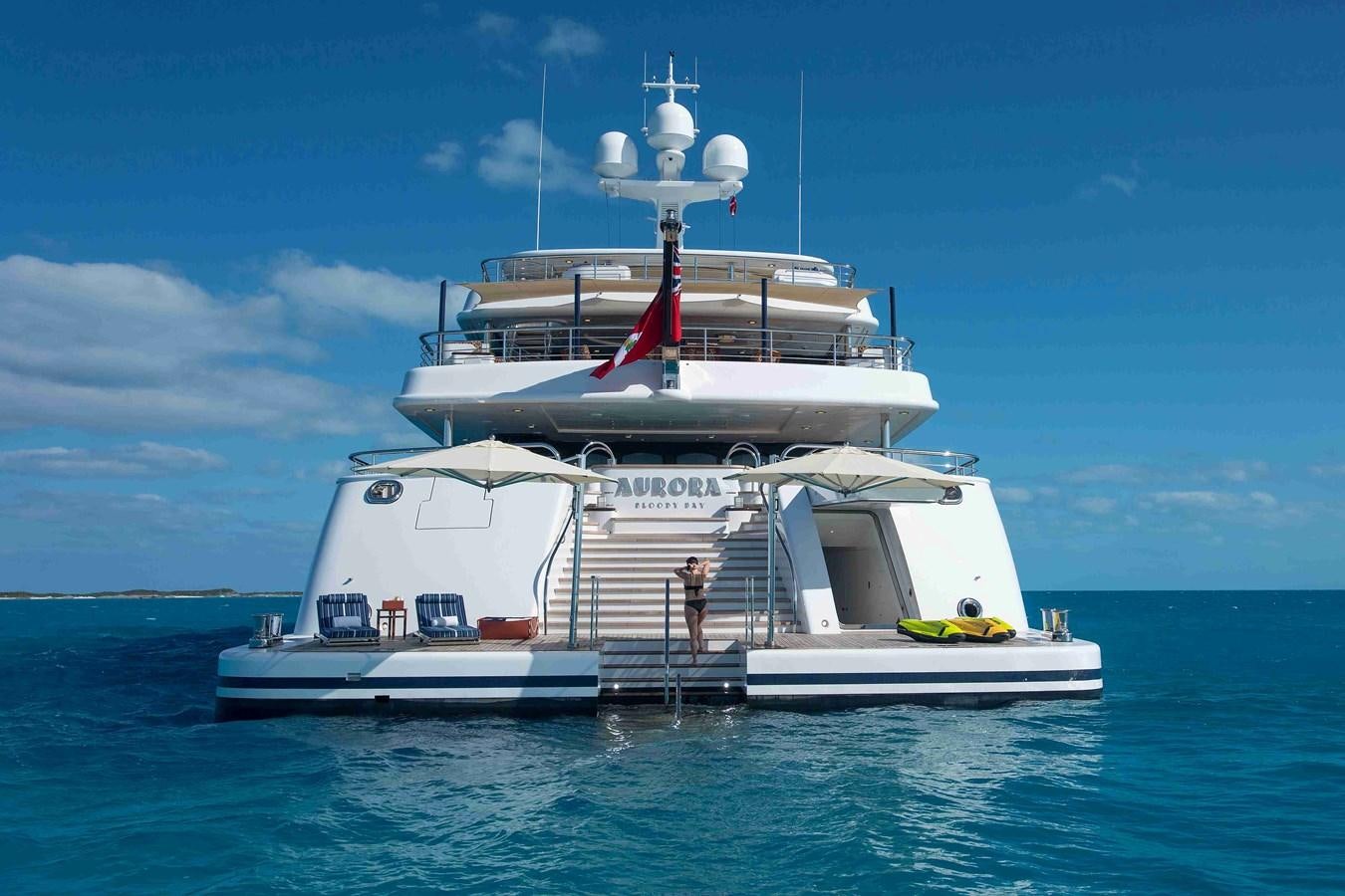 a white boat in the water aboard AURORA Yacht for Sale