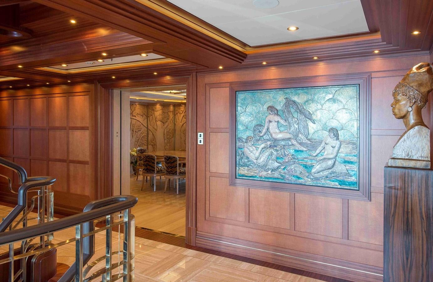 a large painting in a room aboard AURORA Yacht for Sale