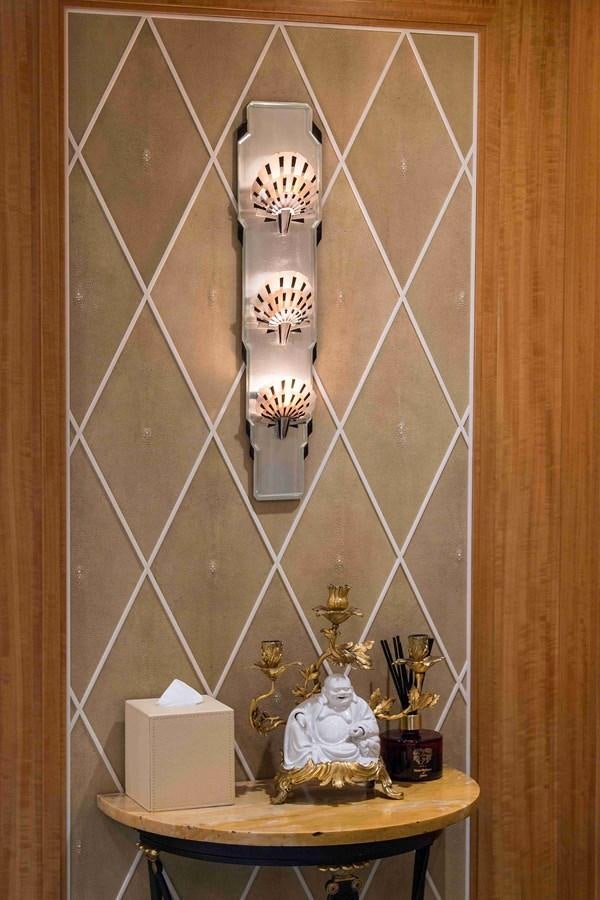 a lamp on a table aboard AURORA Yacht for Sale