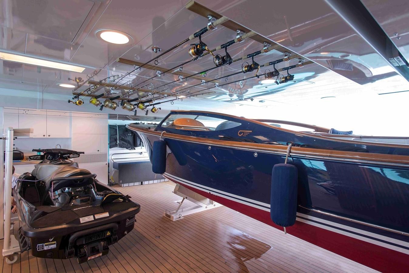 a boat in a building aboard AURORA Yacht for Sale