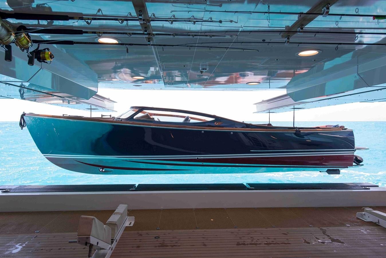 a boat in a building aboard AURORA Yacht for Sale