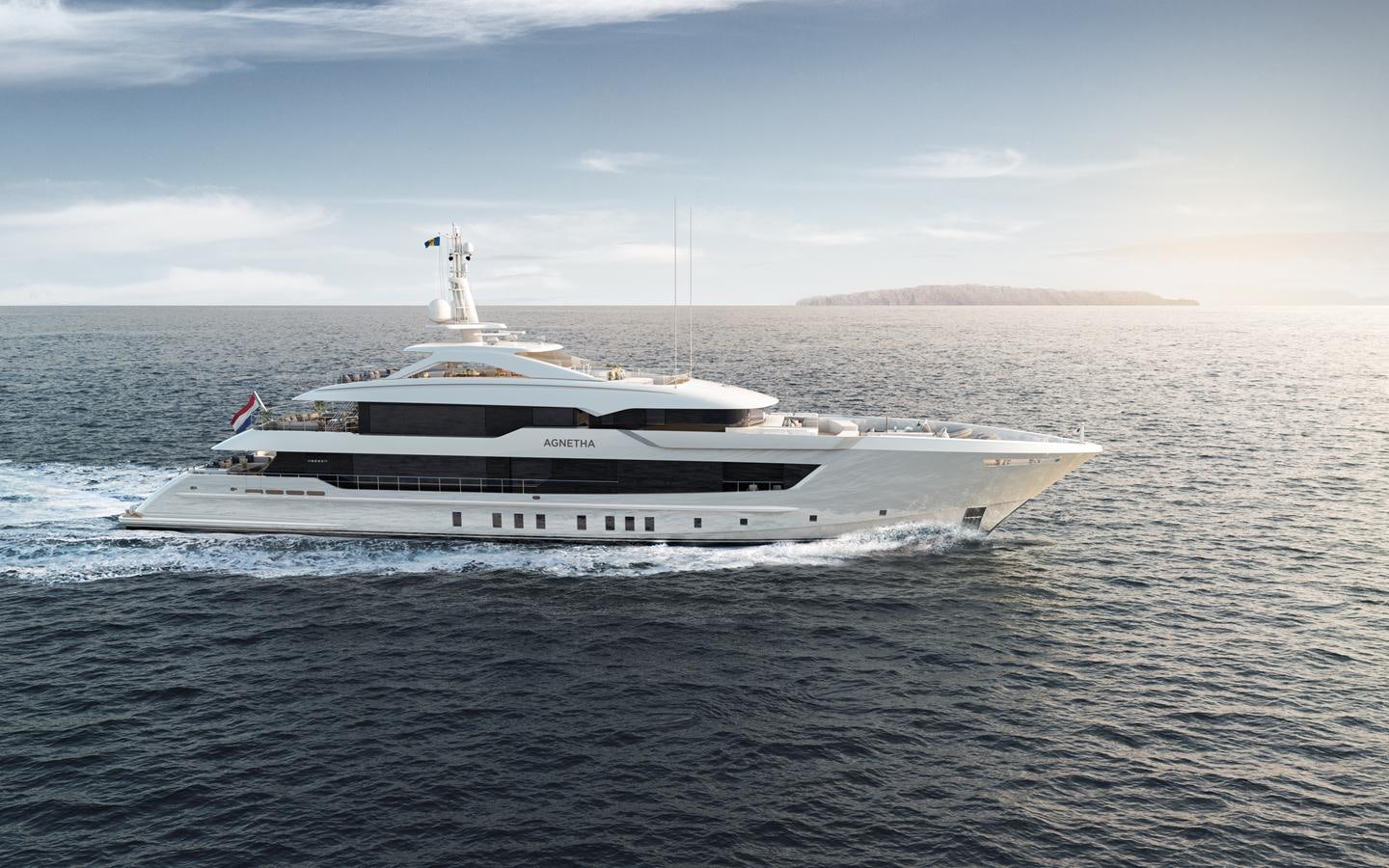 a large ship in the water aboard HEESEN 55M STEEL YN 20955  AGNETHA Yacht for Sale