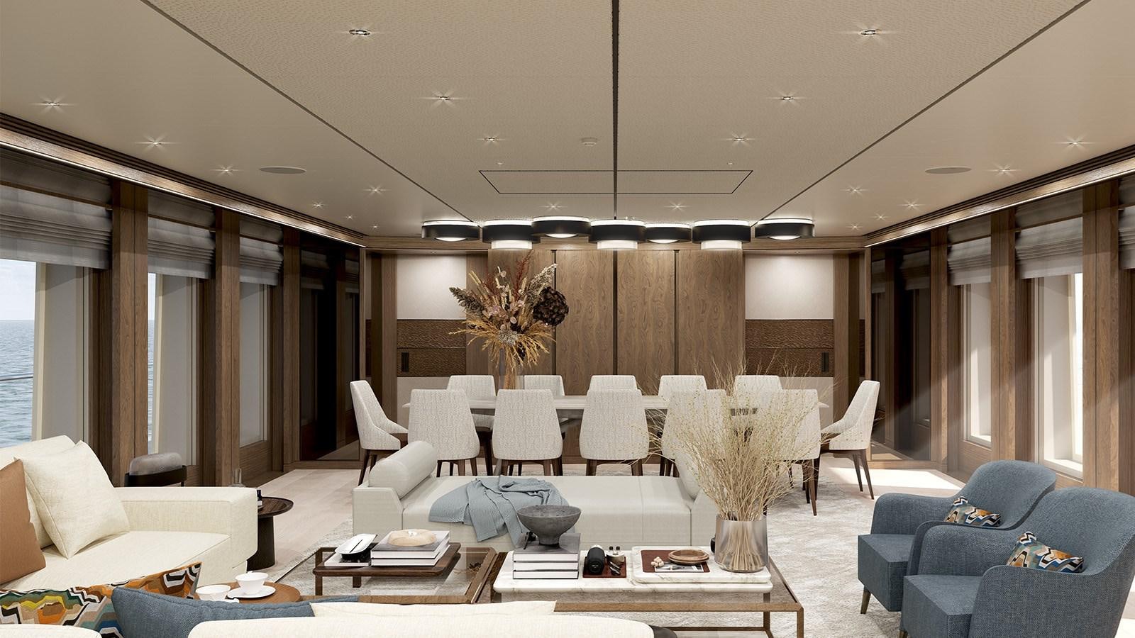 a living room with a couch and a table aboard HEESEN 55M STEEL YN 20955  AGNETHA Yacht for Sale