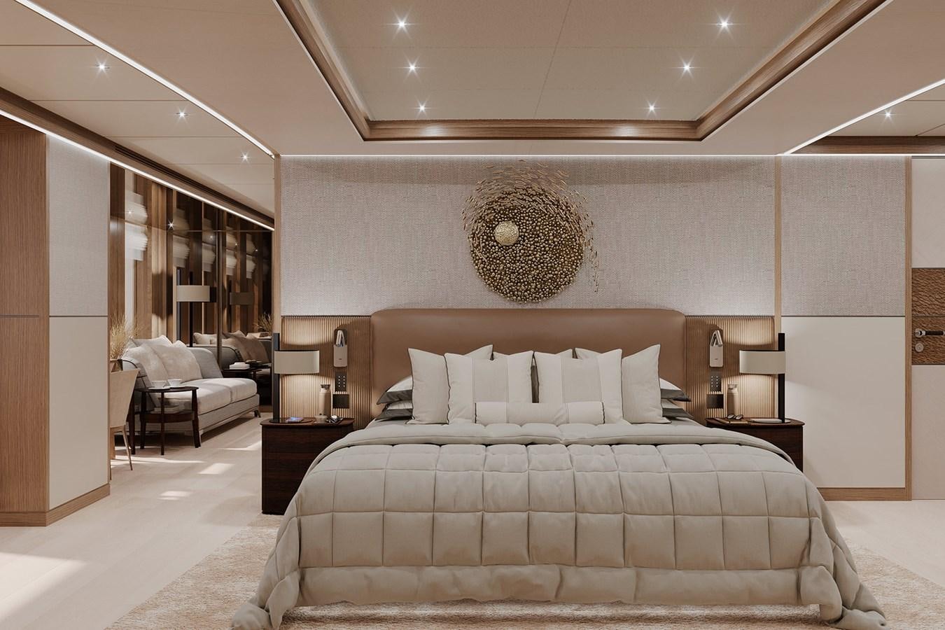 a large bed in a hotel room aboard HEESEN 55M STEEL YN 20955  AGNETHA Yacht for Sale