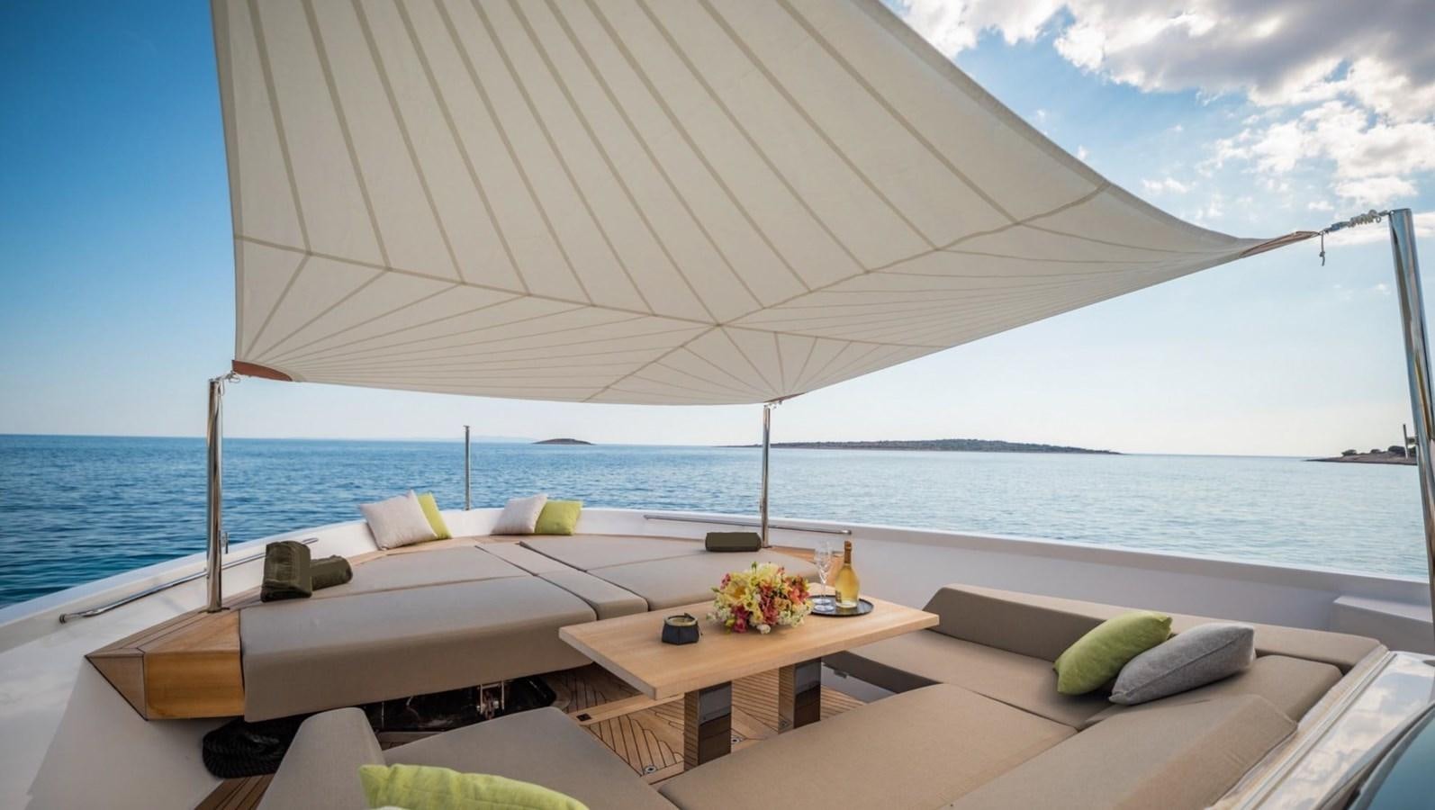 a room with a table and chairs on it by the water aboard ASYMMETRIC Yacht for Sale