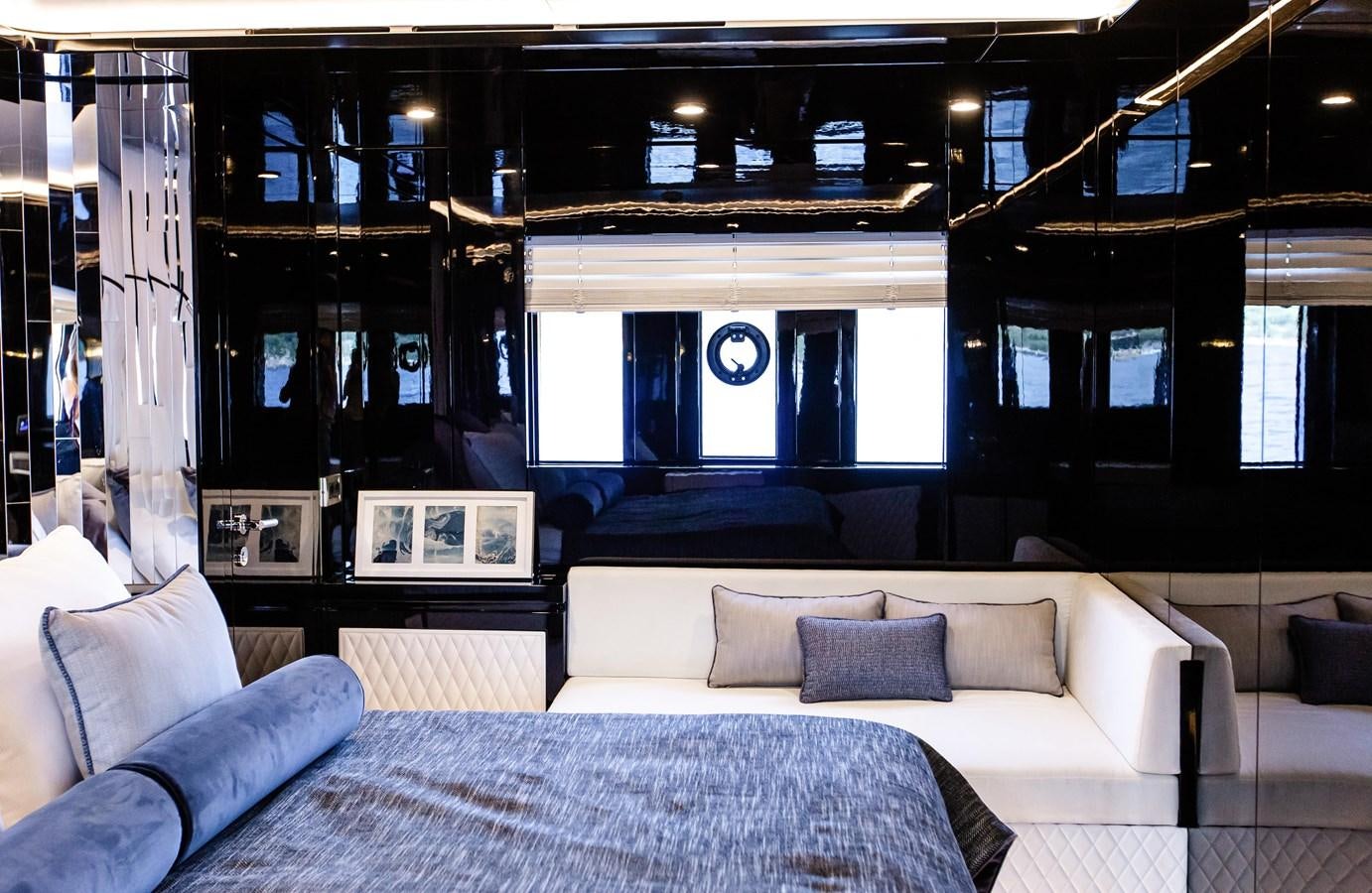a bed in a room aboard BERING 70 LEVANNA Yacht for Sale