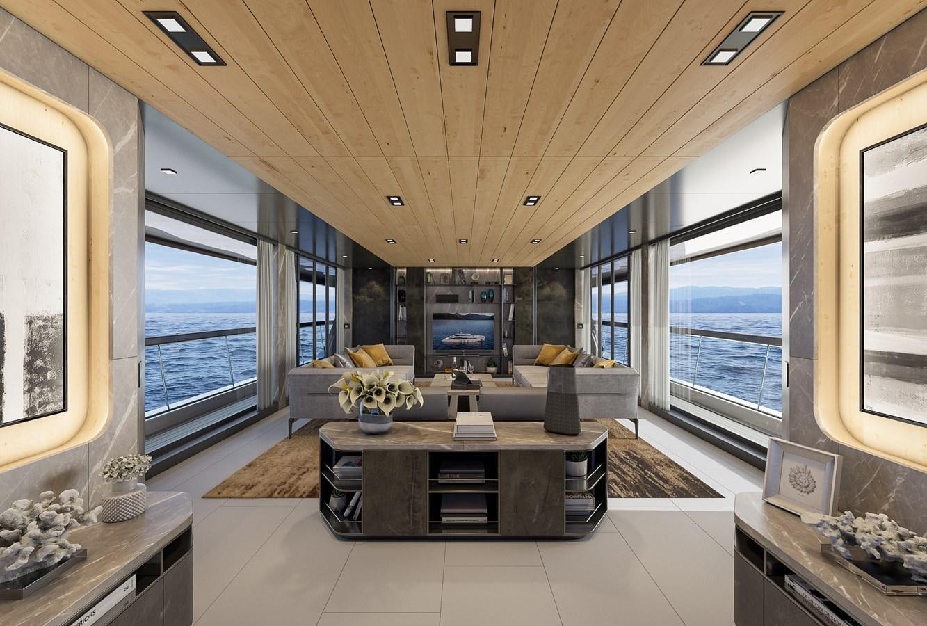 a room with a large window and a large open window aboard COLUMBUS ATLANTIQUE 37/01 Yacht for Sale