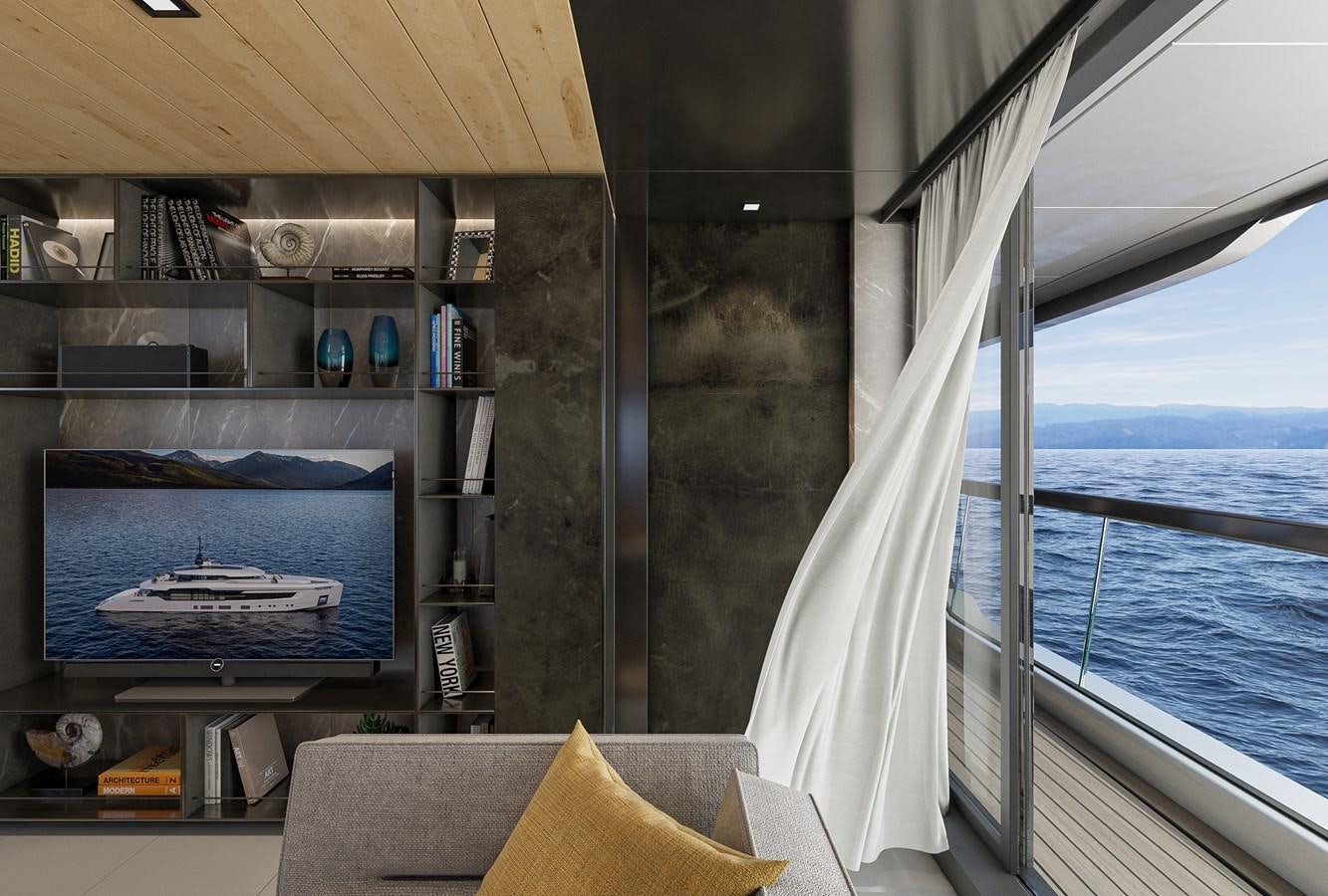 a room with a bed and a window aboard COLUMBUS ATLANTIQUE 37/01 Yacht for Sale