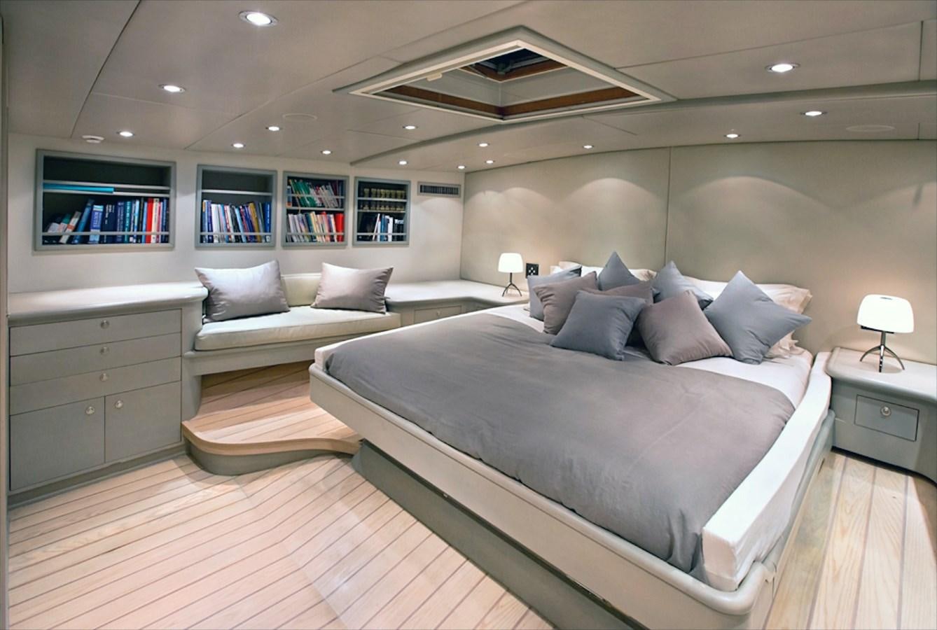 a large bed in a room aboard IEMANJA Yacht for Sale