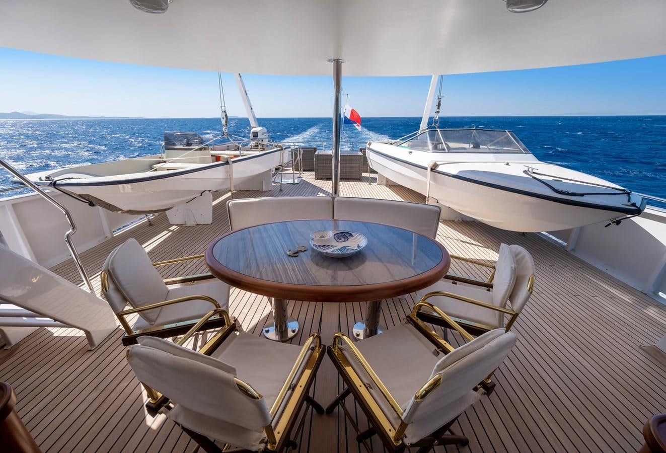 a table and chairs on a boat aboard ATHINA Yacht for Sale