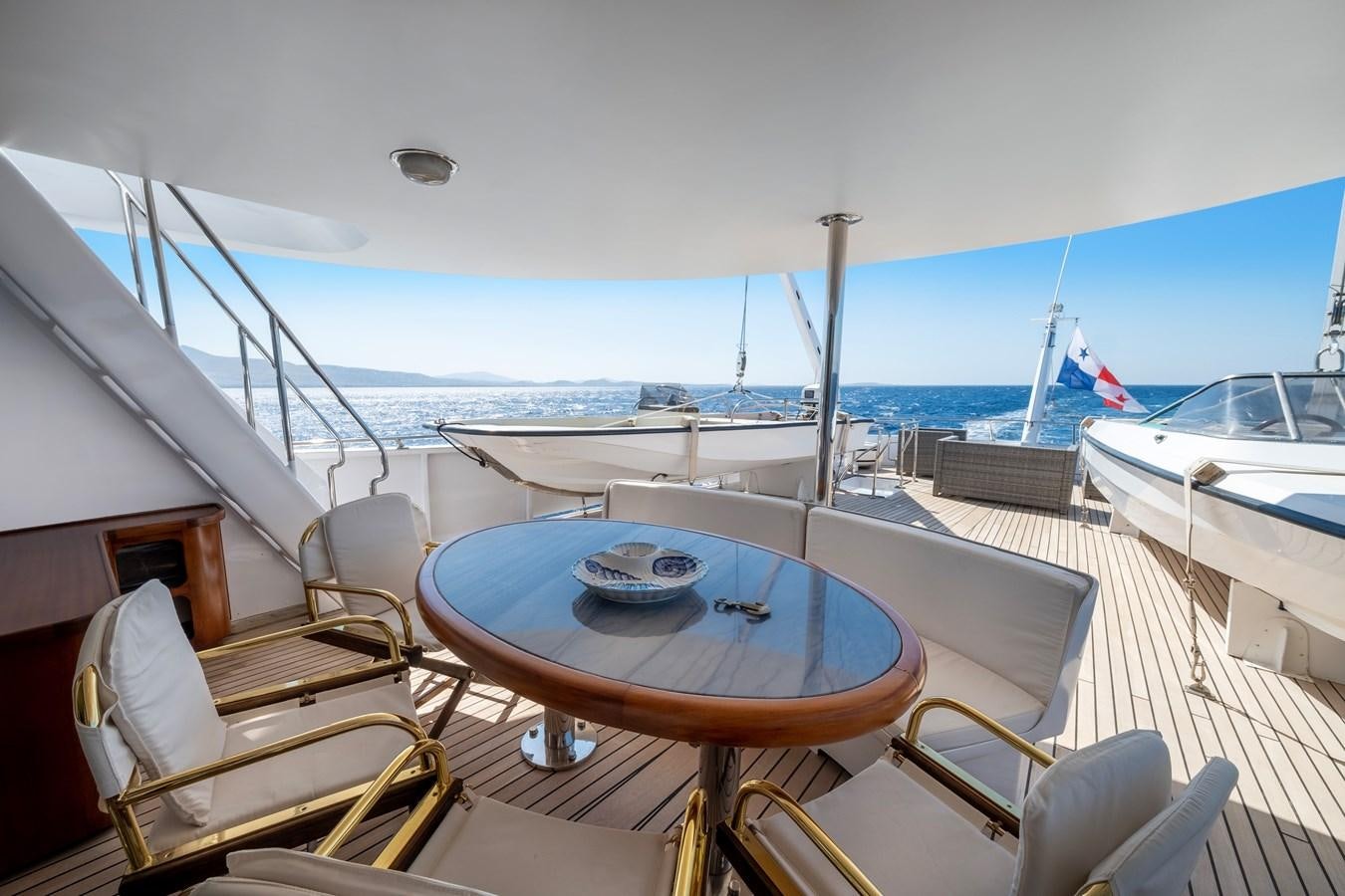 a table on a boat aboard ATHINA Yacht for Sale