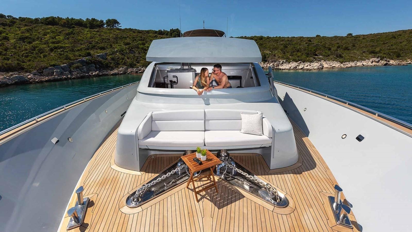 a couple sitting in a boat aboard ANAVI Yacht for Sale