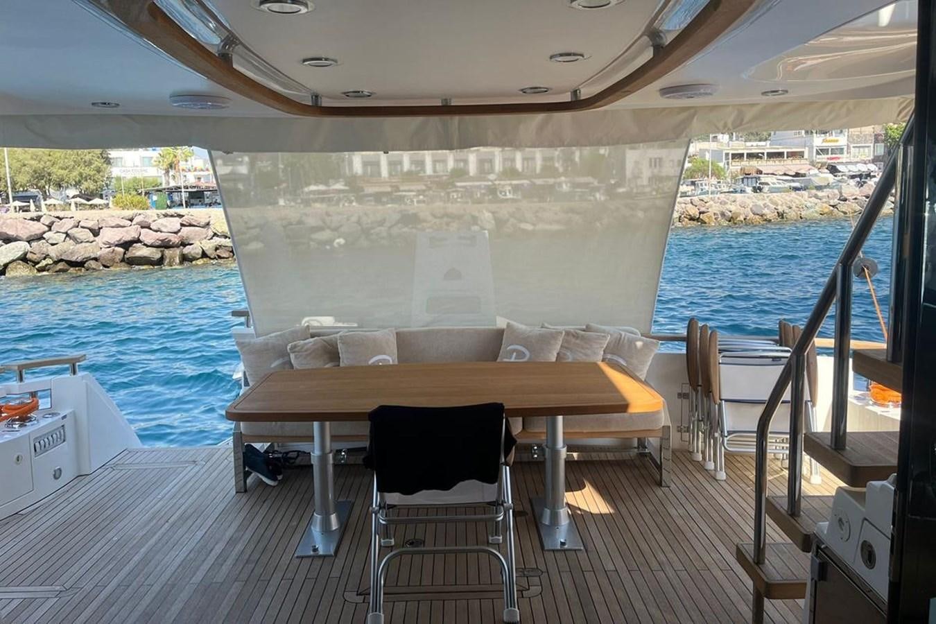 a table and chairs on a deck aboard FAIRLINE SQUADRON 78 2015 Yacht for Sale