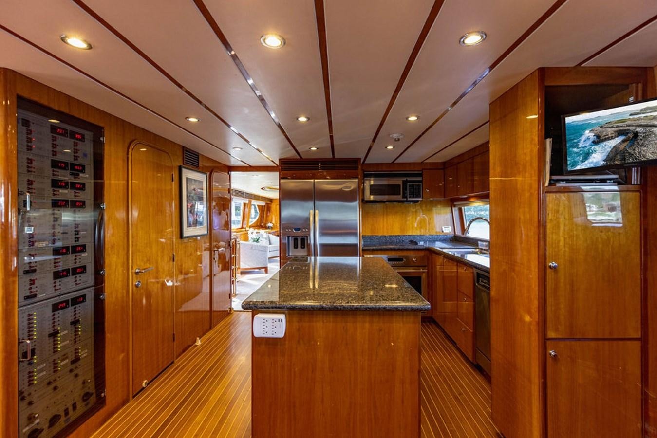 a kitchen with a countertop aboard NO REGRETS Yacht for Sale