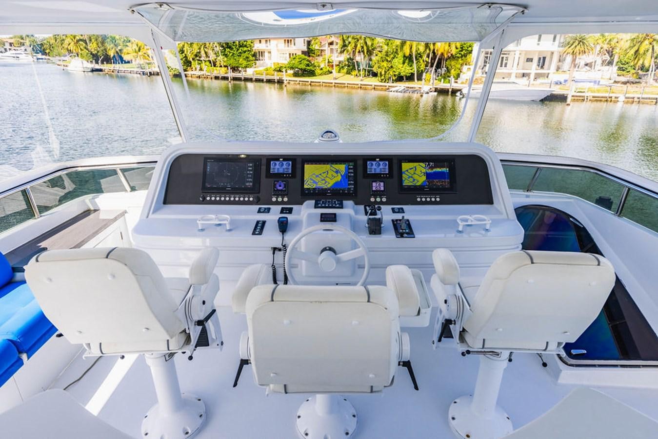a boat with a screen on the front aboard NO REGRETS Yacht for Sale